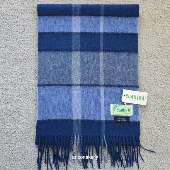 Suantrai Accessories - NWT Wool Blue & Grey Plaid Scarf Suantrai of Ireland